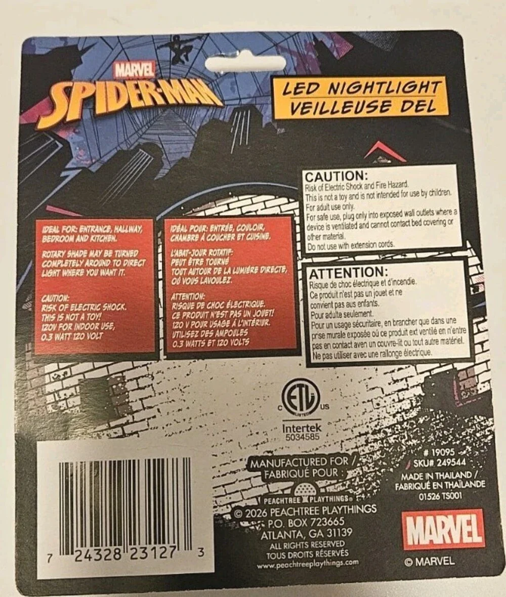 Marvel Spider-Man LED Nightlight Plug-In Wall Night Light New Sealed Package